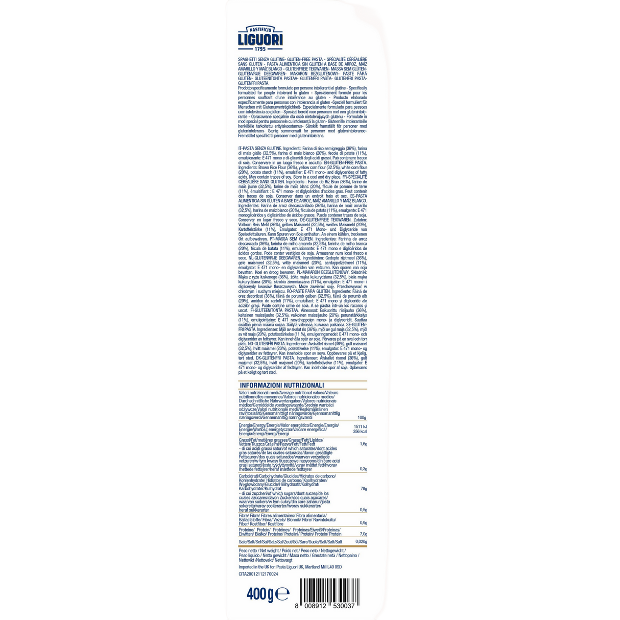 LIGUORI Pasta - Spaghetti (Gluten-Free)