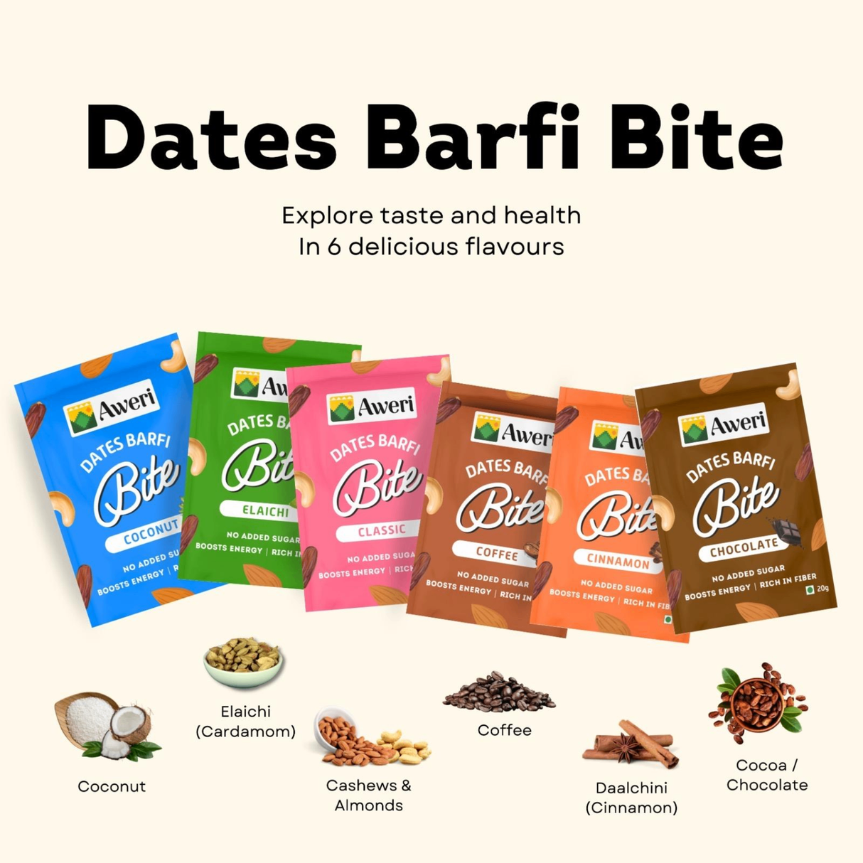 AWERI Date Barfi Bites - Assorted | Pack of 6