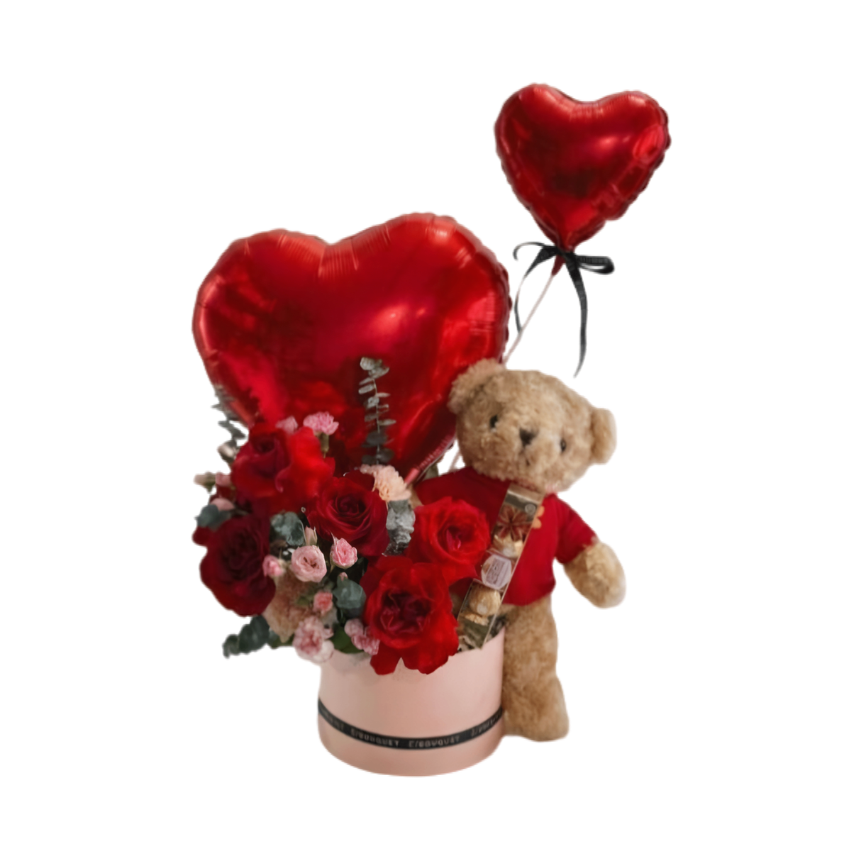 Love Combo (Teddy with Flower Arrangement and 2 Foil Balloons)
