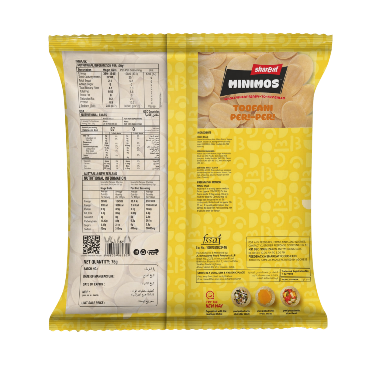 SHAREAT Minimos Whole Wheat Ready-to-Fry balls - Peri Peri