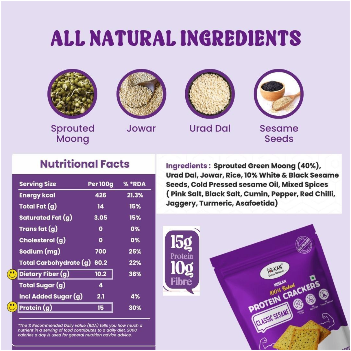 NIHKAN Baked Classic Sesame Protein Crackers | 100g