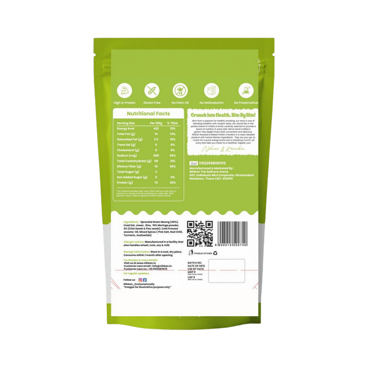 NIHKAN Baked Moringa Chia Protein Crackers | 100g