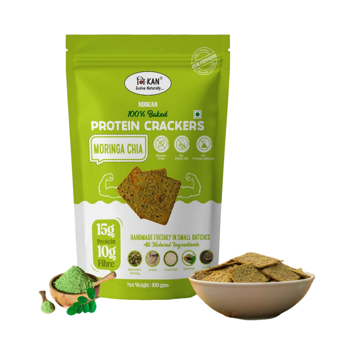 NIHKAN Baked Moringa Chia Protein Crackers | 100g