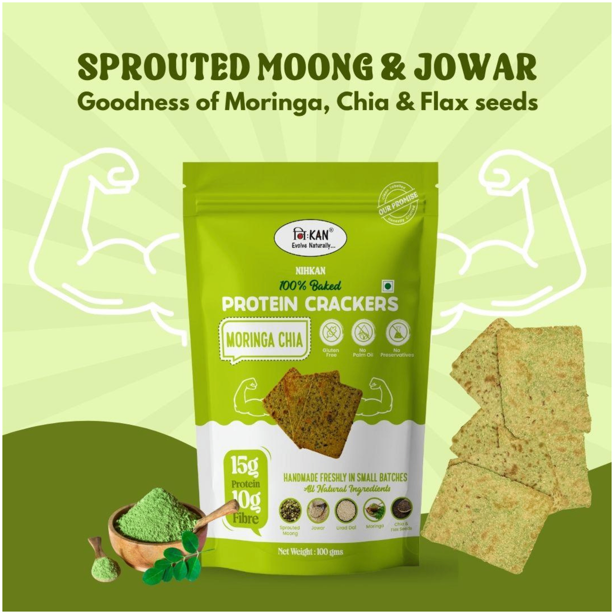 NIHKAN Baked Moringa Chia Protein Crackers | 100g