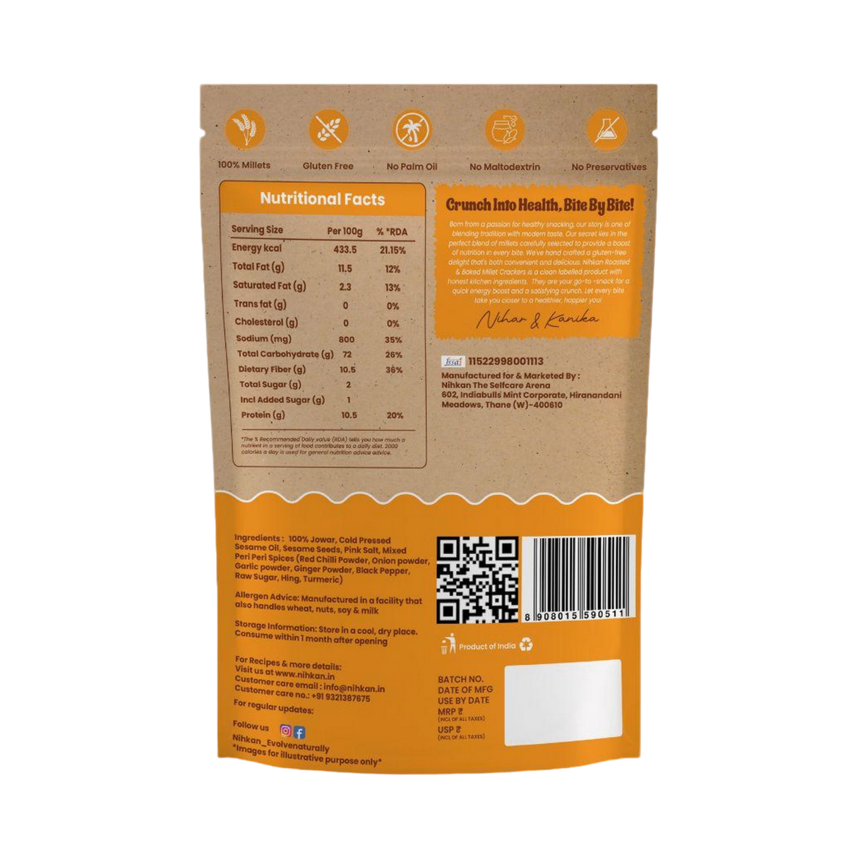 NIHKAN Jowar Peri peri crackers | 100g