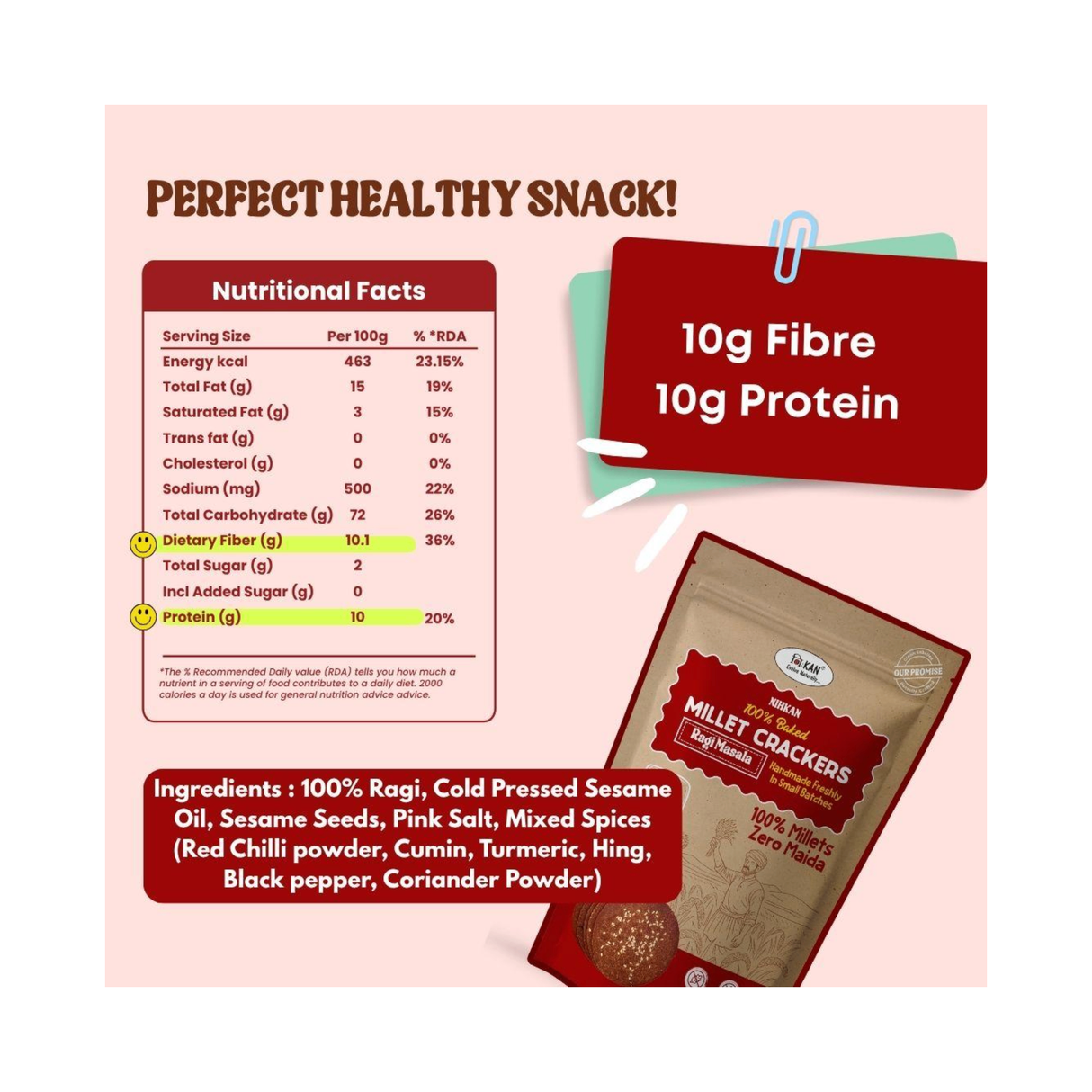 NIHKAN Ragi Masala Crackers | 100g