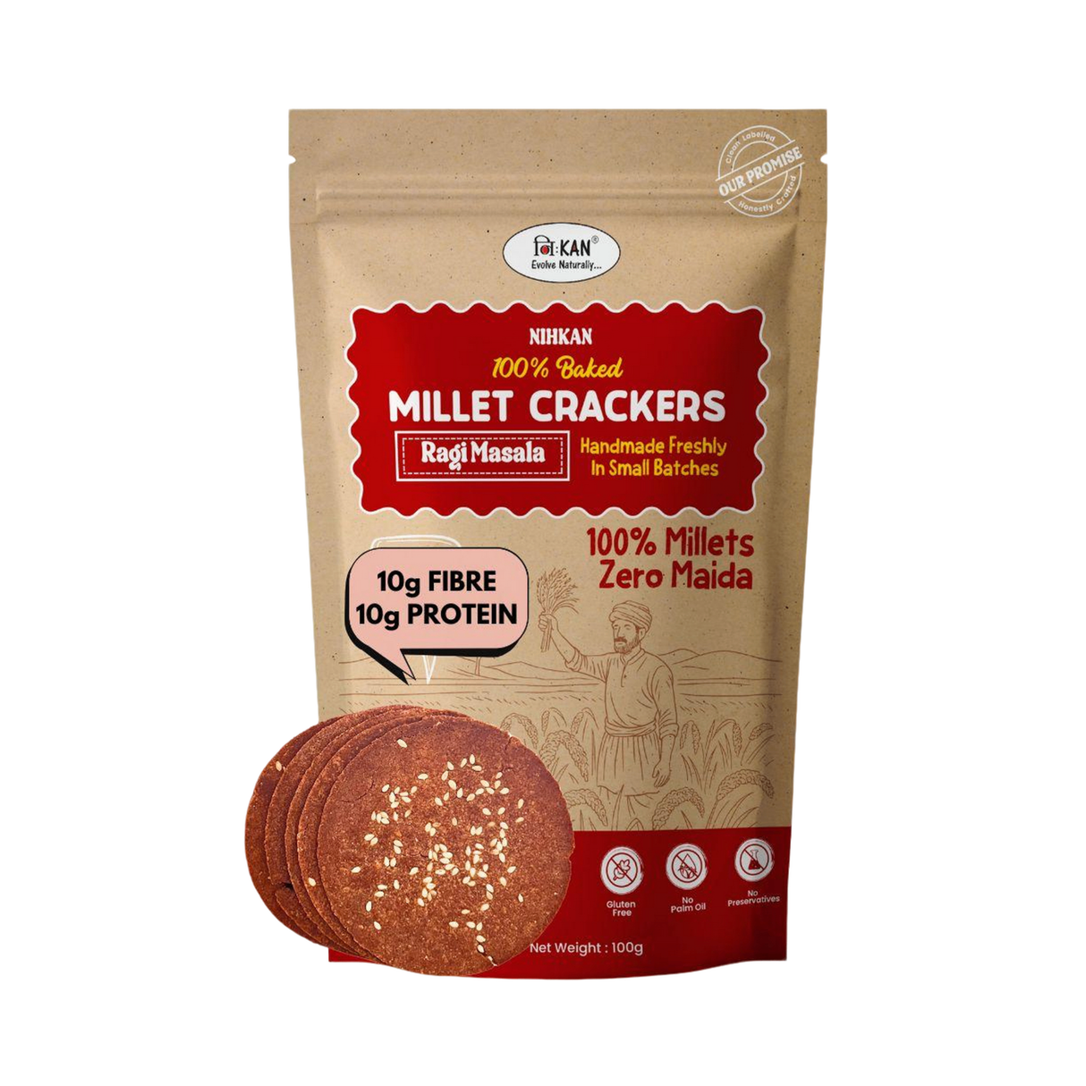 NIHKAN Ragi Masala Crackers | 100g