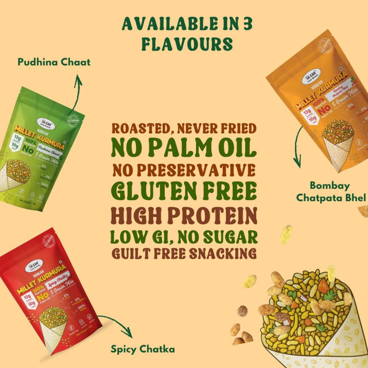 Nihkan Millet Kurmura Puffs – Bombay Chatpata Bhel | 70g