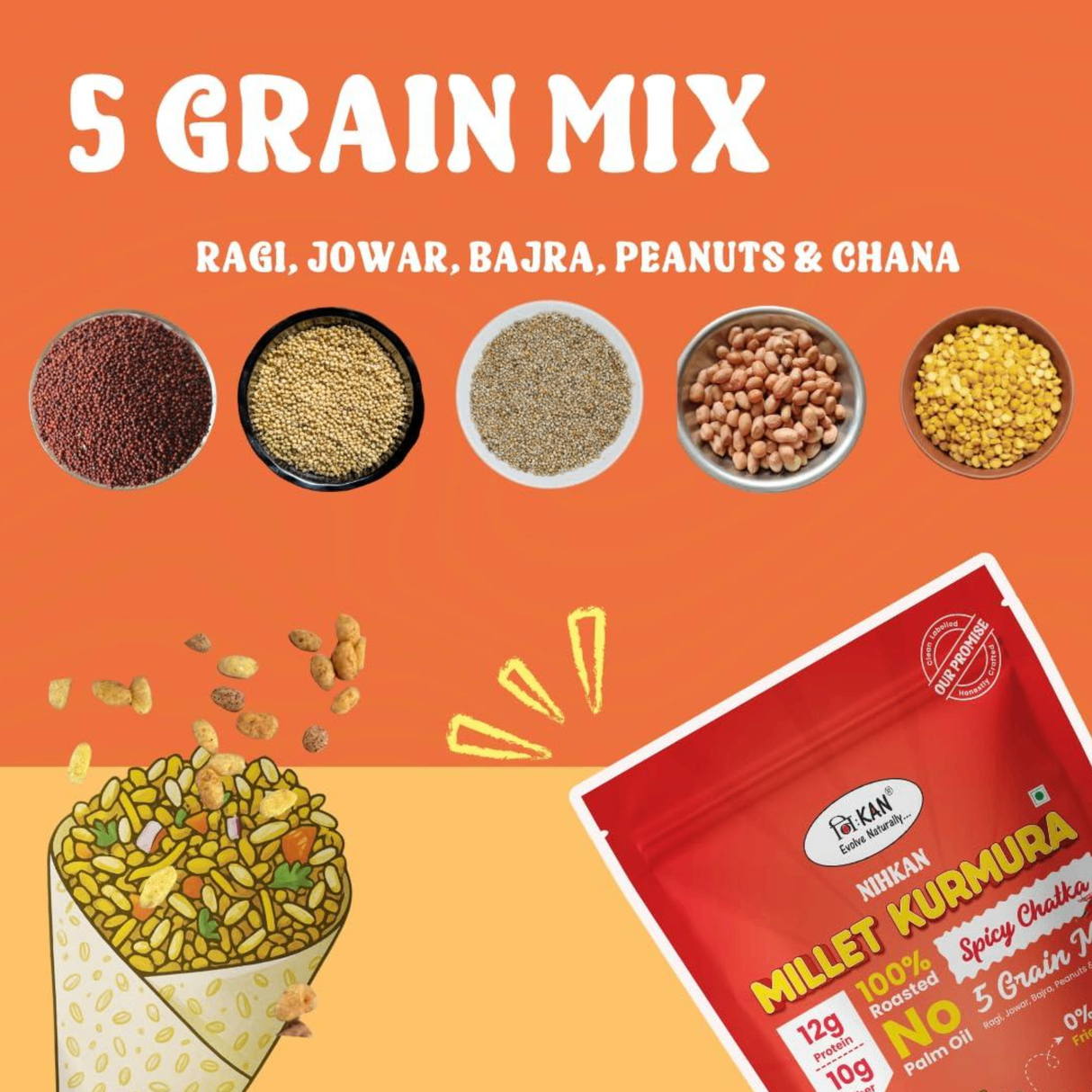 Nihkan Millet Kurmura Puffs – Spicy Chatka | 70g