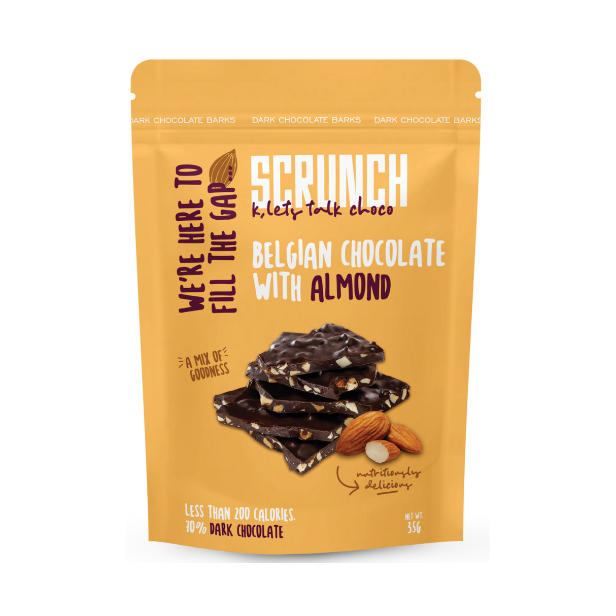 Scrunch Belgian Dark Chocolate Barks with Almond | 35g