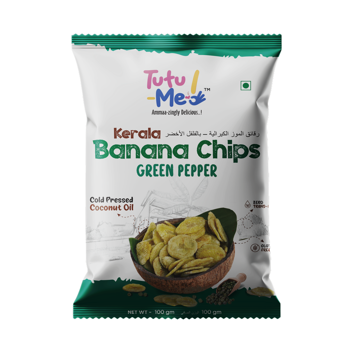 TUTU ME Kerala Banana Chips- Green Pepper | 100 g