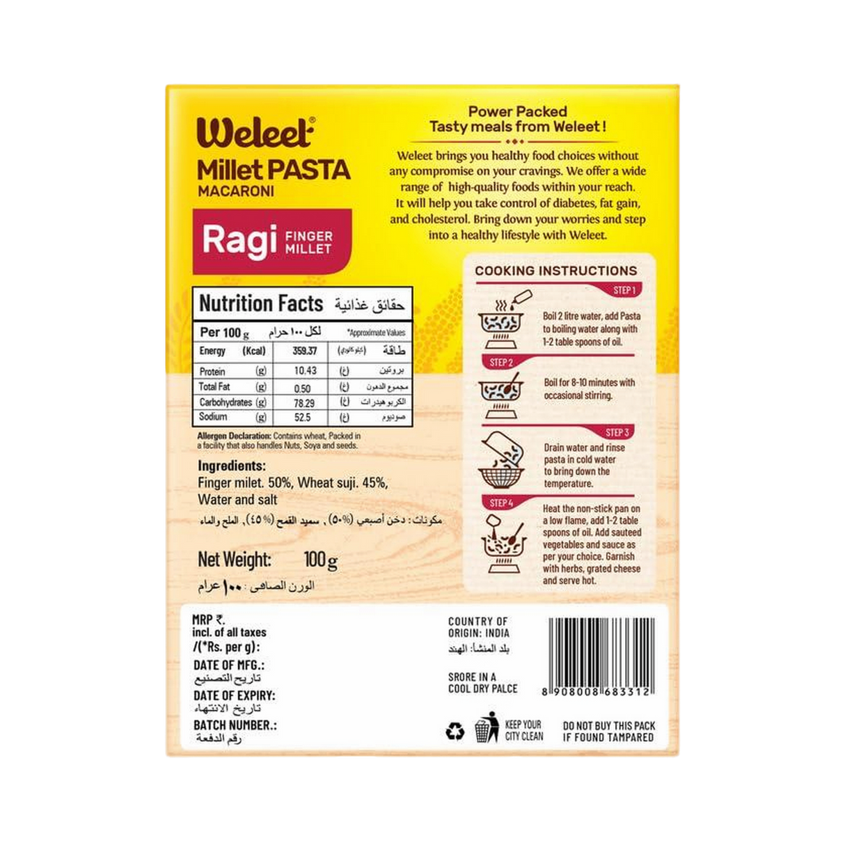WELEET Pasta - Finger Millet (Ragi)