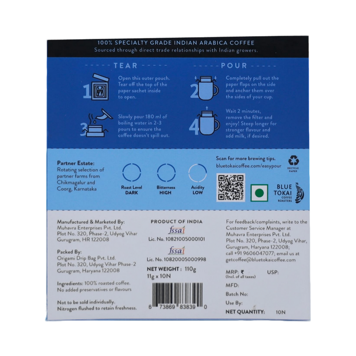 BLUE TOKAI Coffee - Easy Pour Brew Bags  - Vienna - Dark Roast