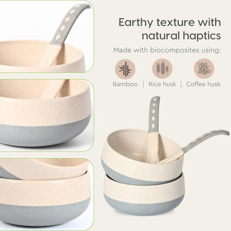 FRENVI Rice Husk & Bamboo Soup Bowl (with Spoon) 250 ml | 4 Pcs