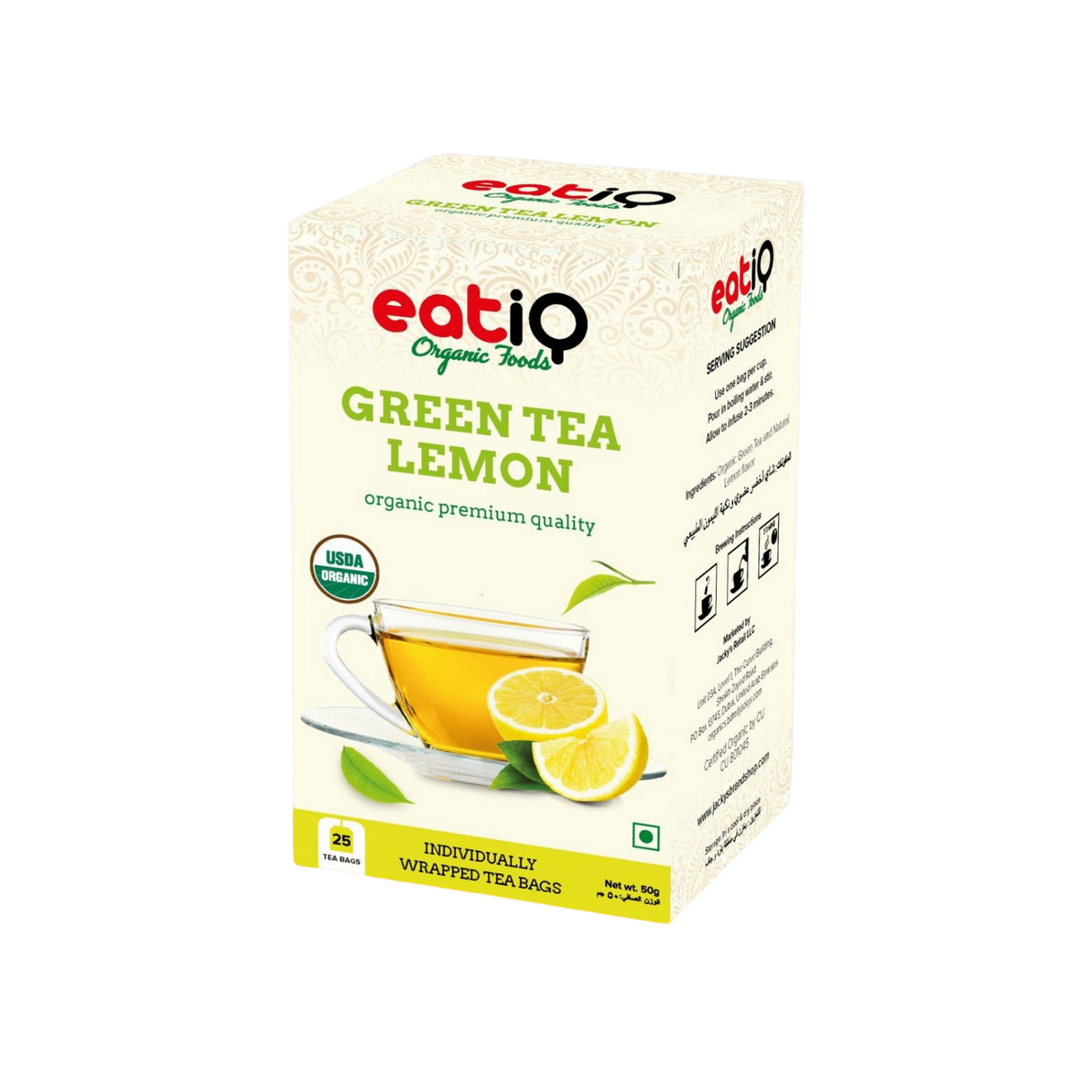 EATIQ Organic Green Tea - Lemon | 25 Pcs x 2 g