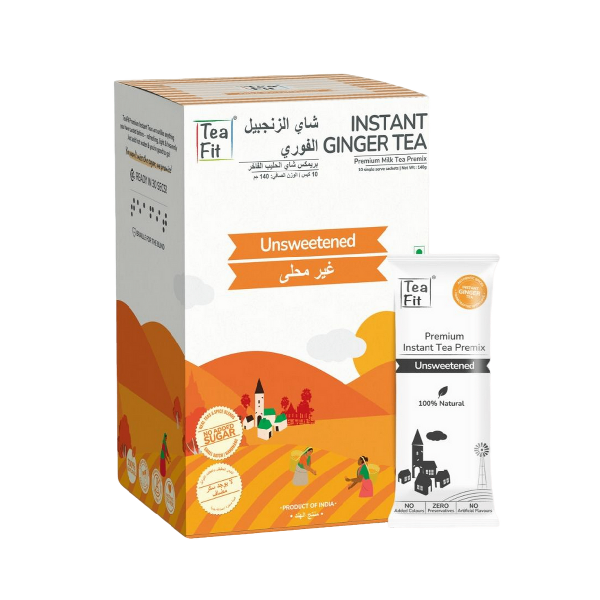 TEA FIT Instant Ginger Tea Premix | 10 Pcs x 14 g
