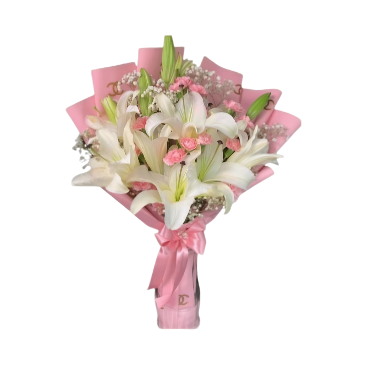 Lilies for You (3-4 Stems White Lilies with 5 Roses)