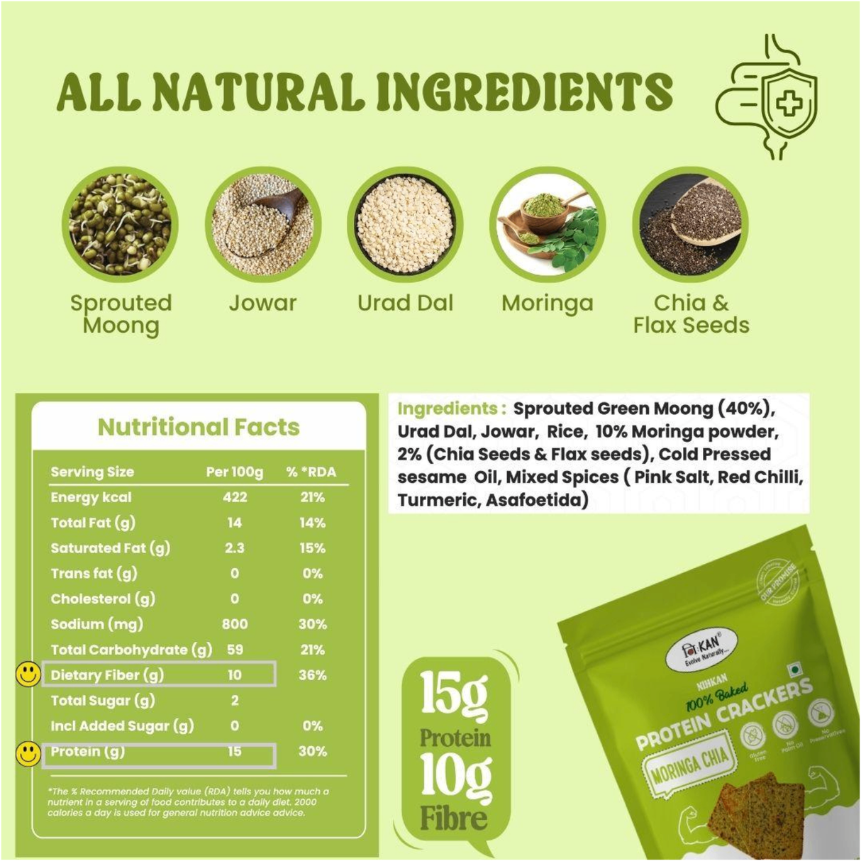 NIHKAN Baked Moringa Chia Protein Crackers | 100g