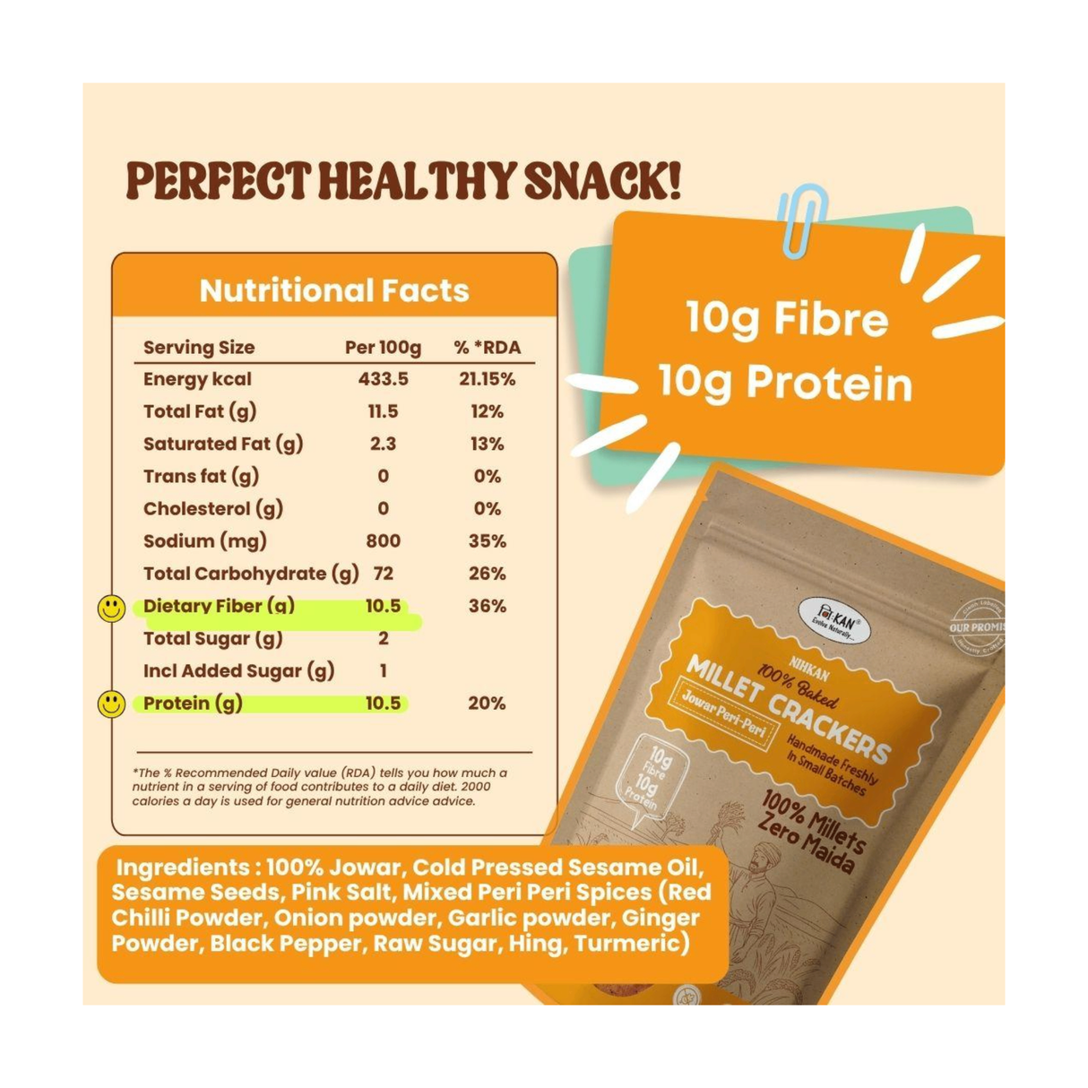 NIHKAN Jowar Peri peri crackers | 100g