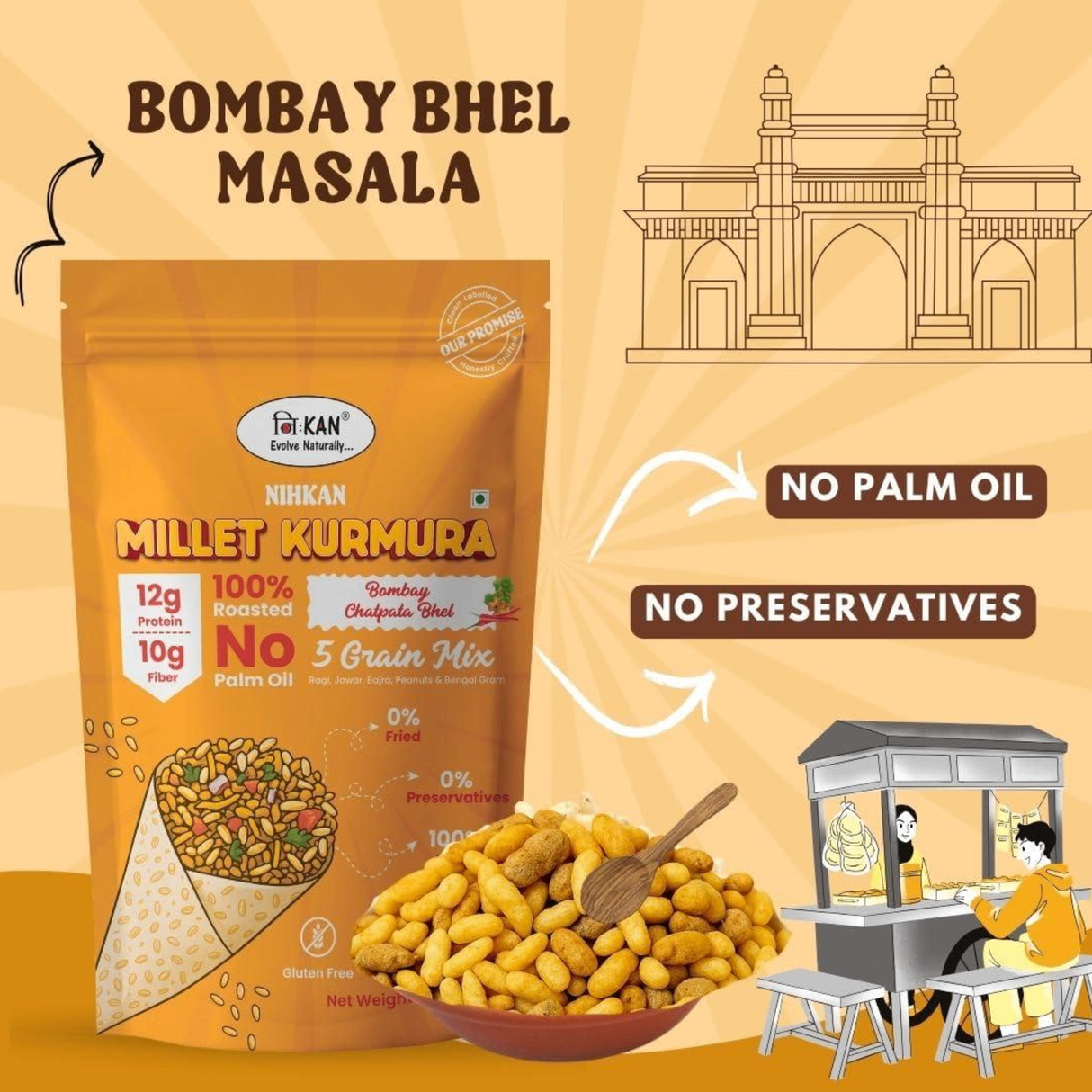 Nihkan Millet Kurmura Puffs – Bombay Chatpata Bhel | 70g