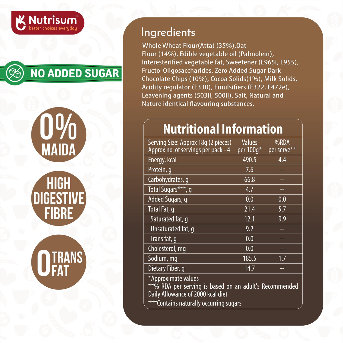 Nutrisum Oats Cookies- Choco Chip | 70g