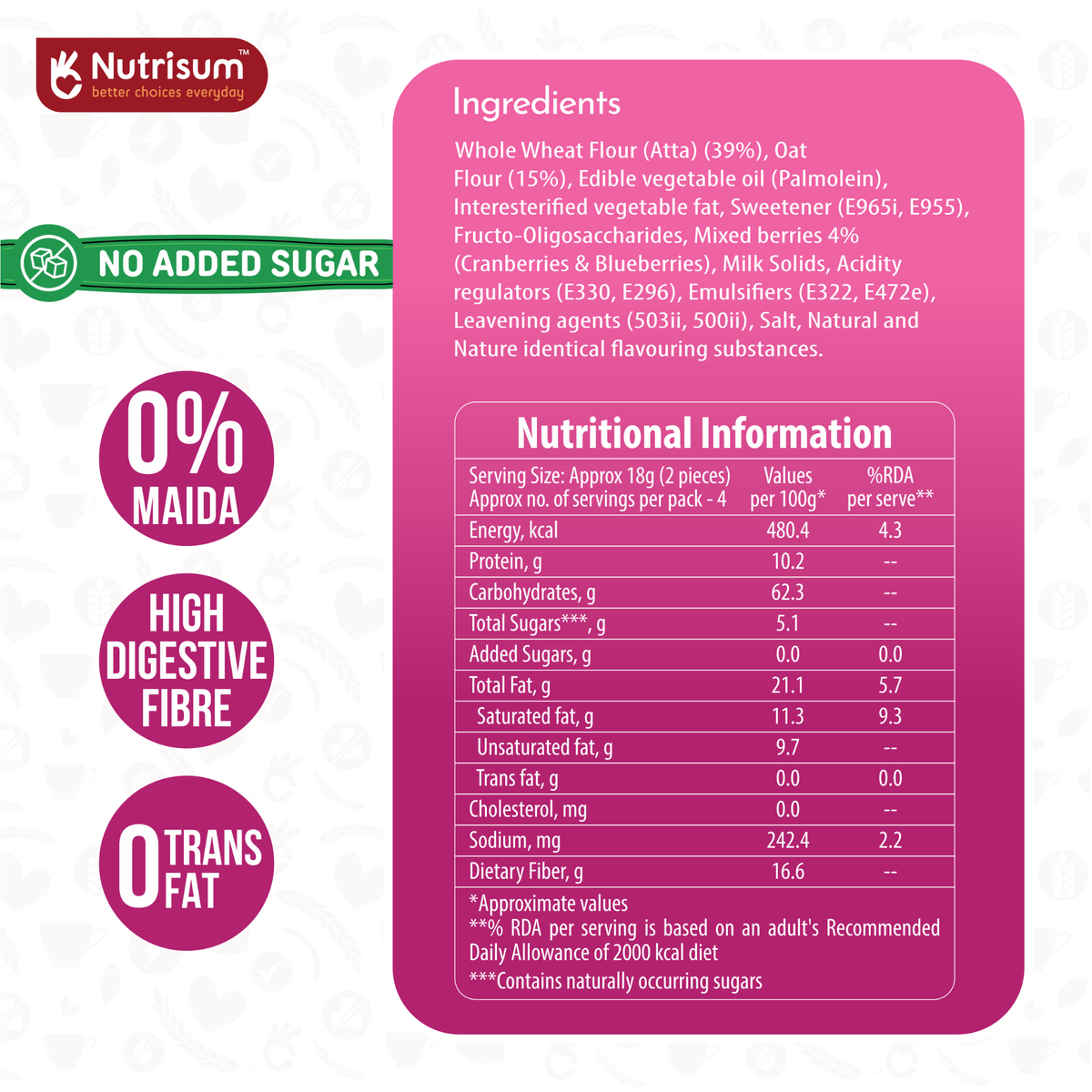 Nutrisum Oats Cookies -Mixed Berries | 70g