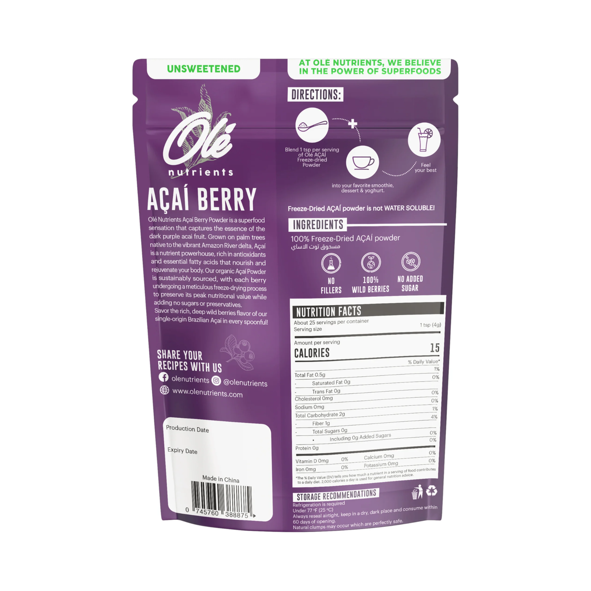 OLE Açaí Berry Freeze-Dried Powder