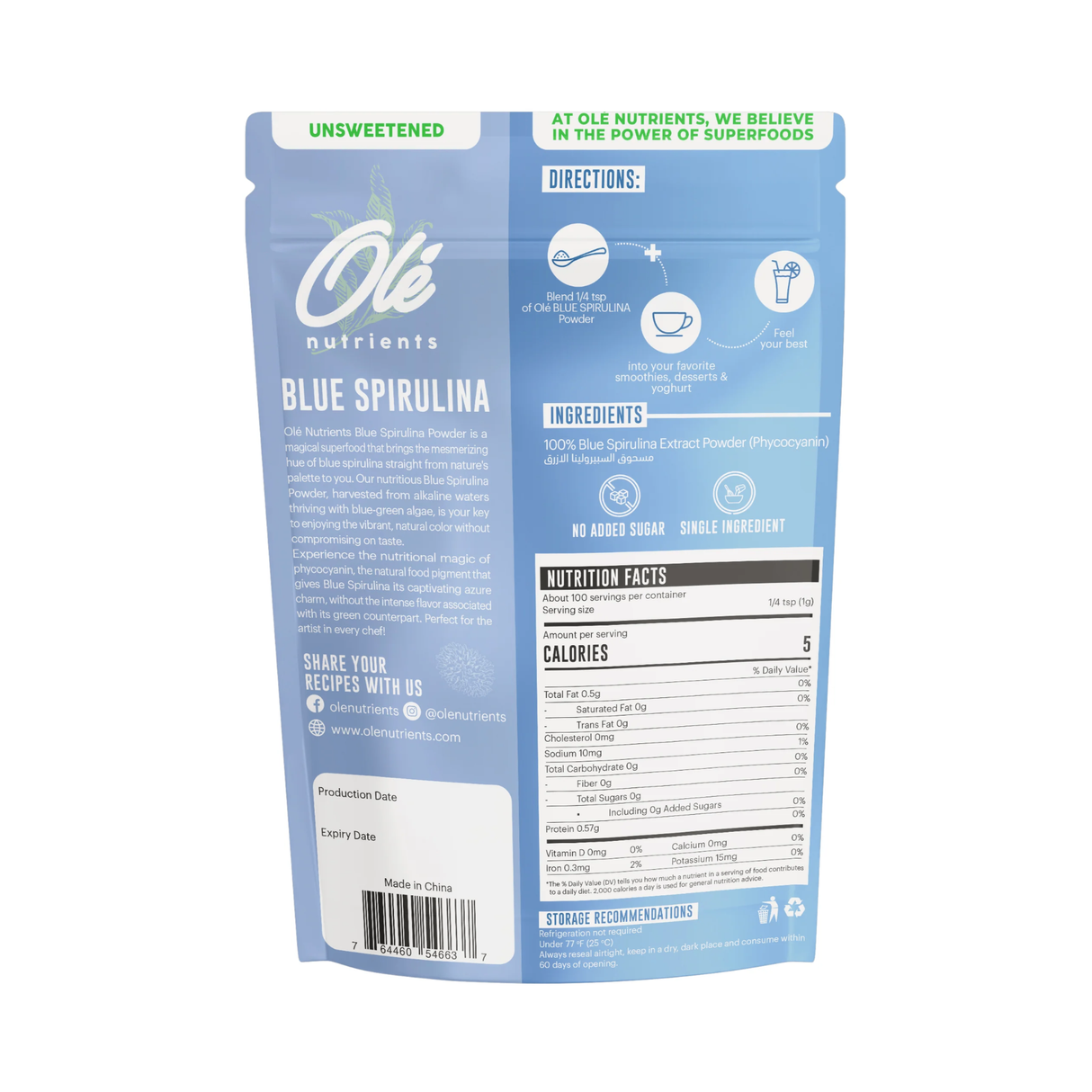 OLE Nutrients Blue Spirulina Powder