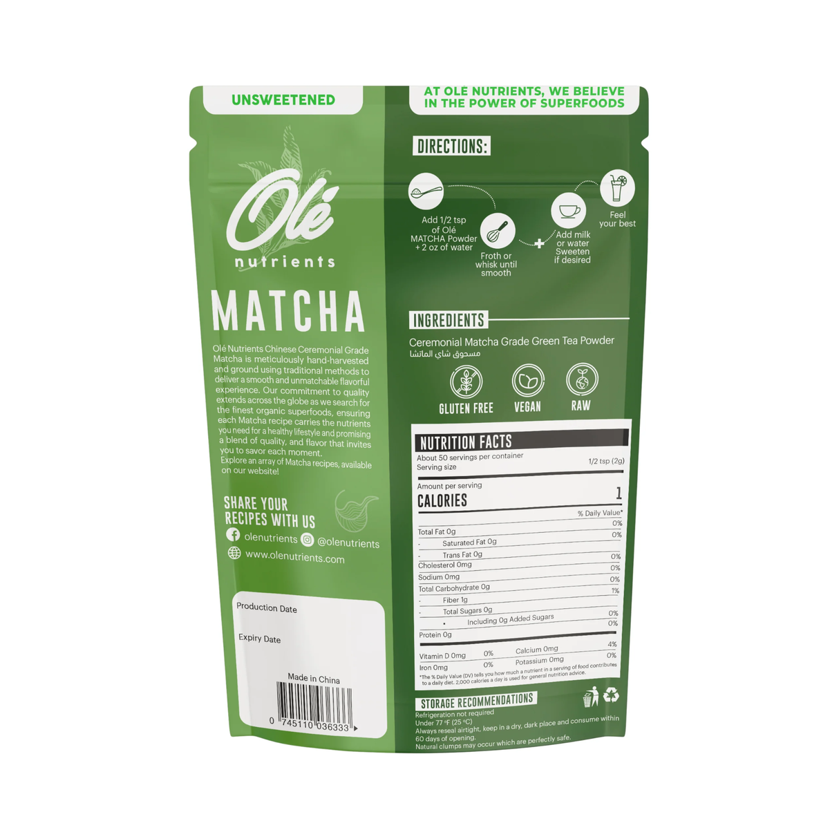 OLE Nutrients Chinese Matcha Powder