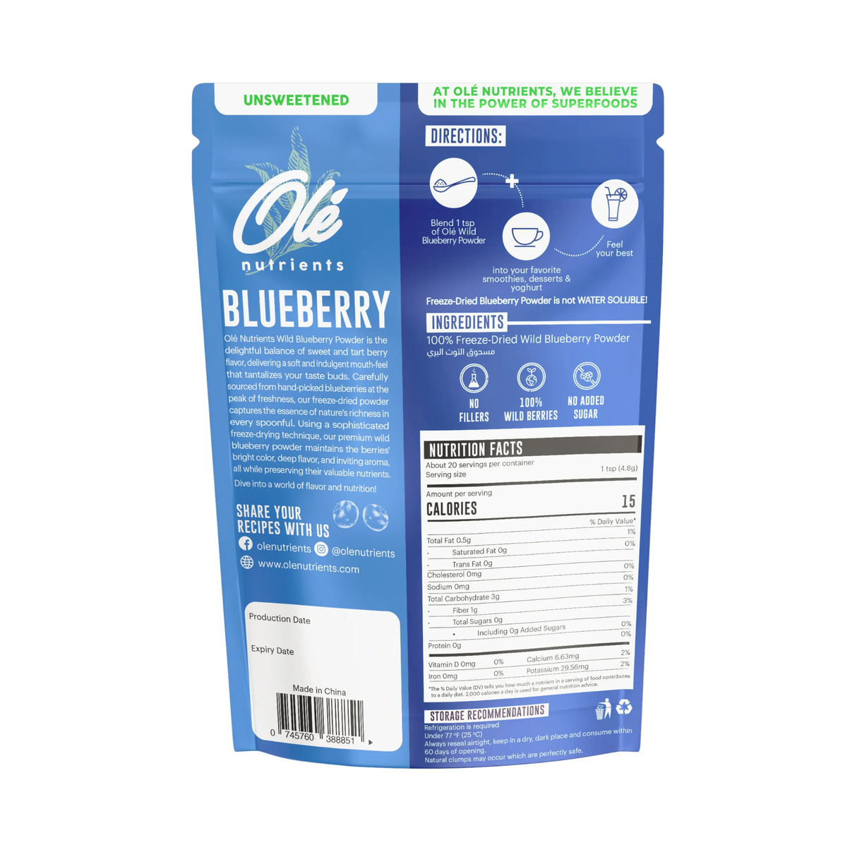 OLE Nutrients Freeze Dried Blueberry Powder
