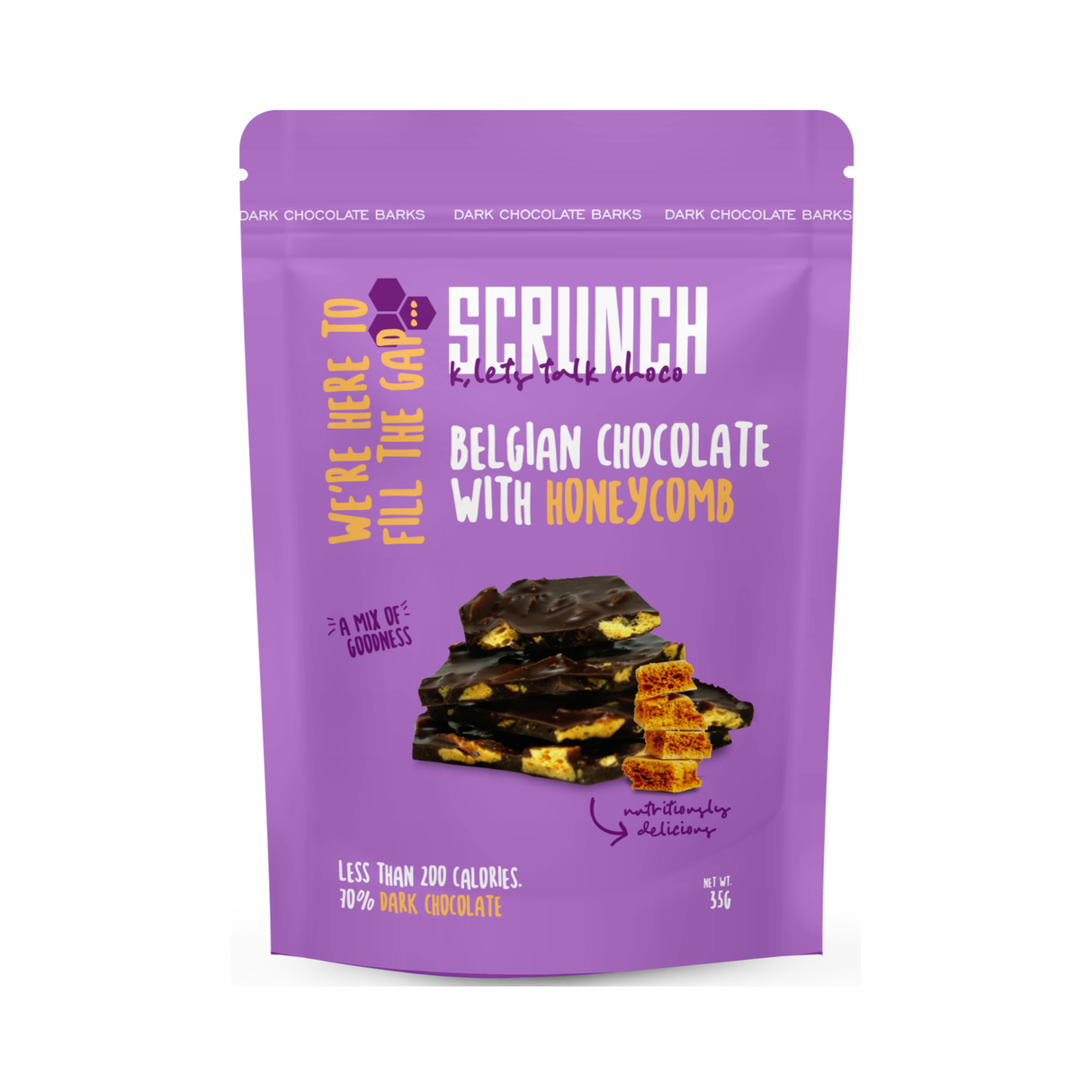 Scrunch Belgian Dark Chocolate Barks with Honeycombs | 35g