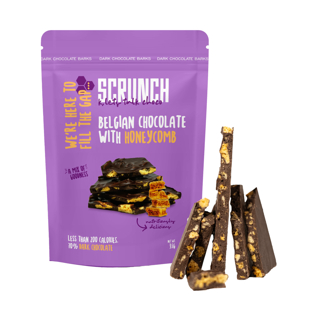 Scrunch Belgian Dark Chocolate Barks with Honeycombs | 35g