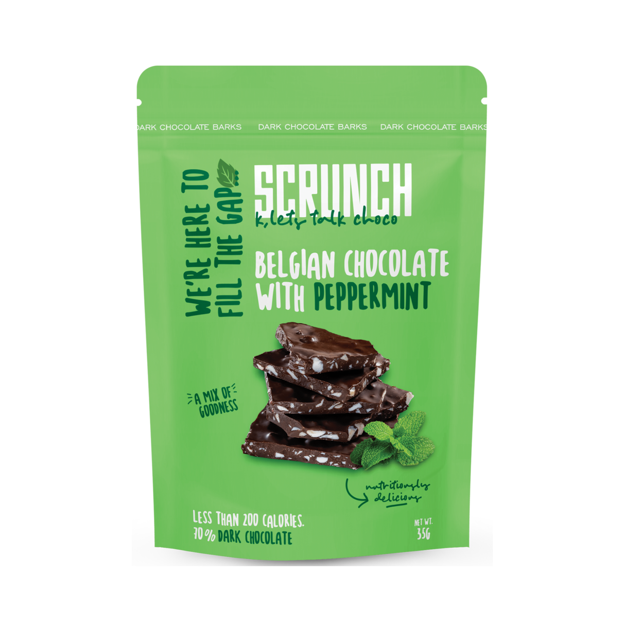 Scrunch Belgian Dark Chocolate Barks with Mint | 35g