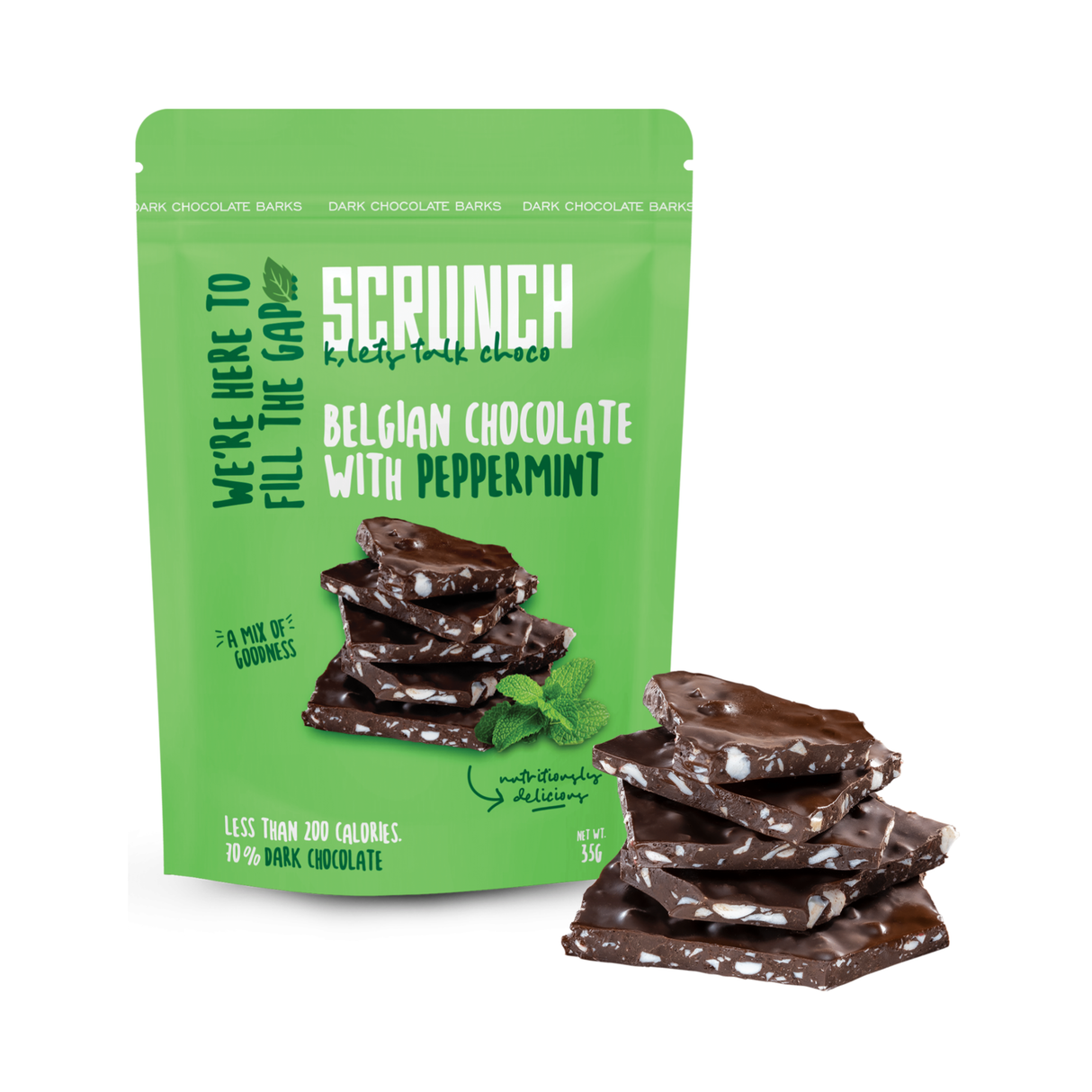 Scrunch Belgian Dark Chocolate Barks with Mint | 35g