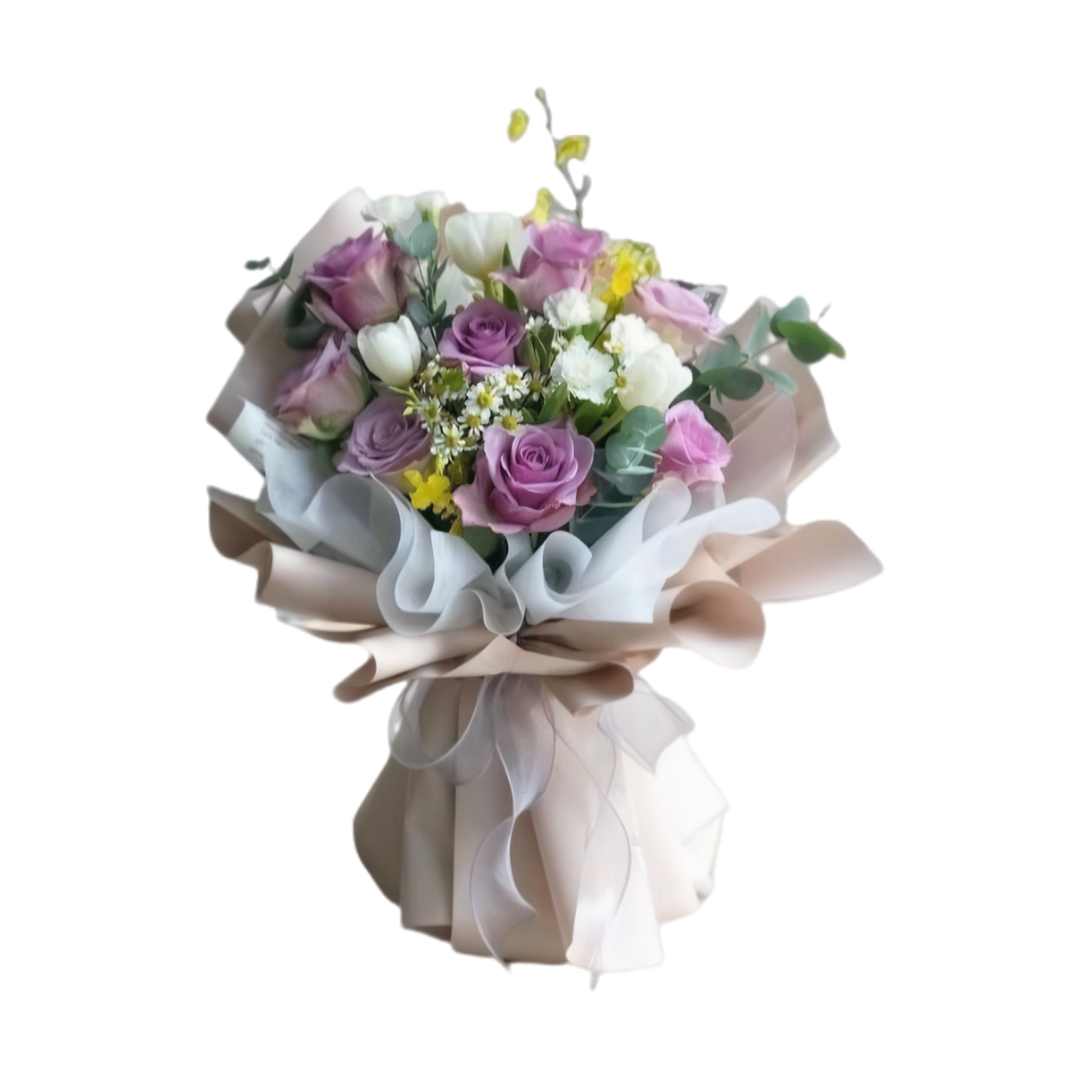 Stylish-2 (20 Mixed Purple and White Flowers with Fillers)