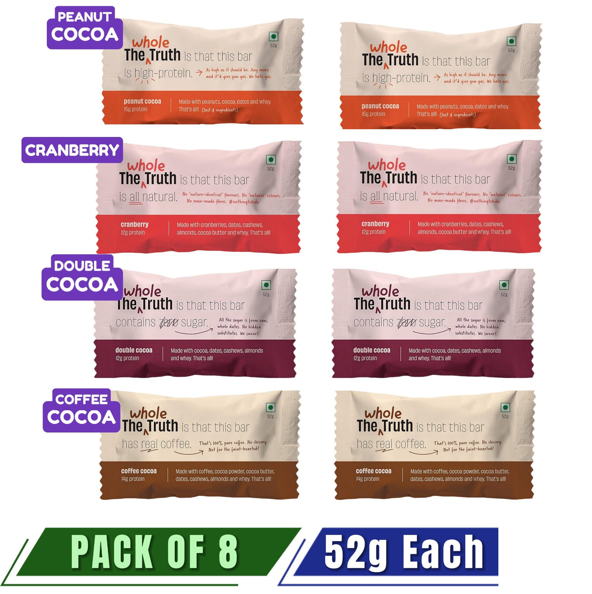 WHOLE TRUTH Assorted Protein Bars - Pack of 8