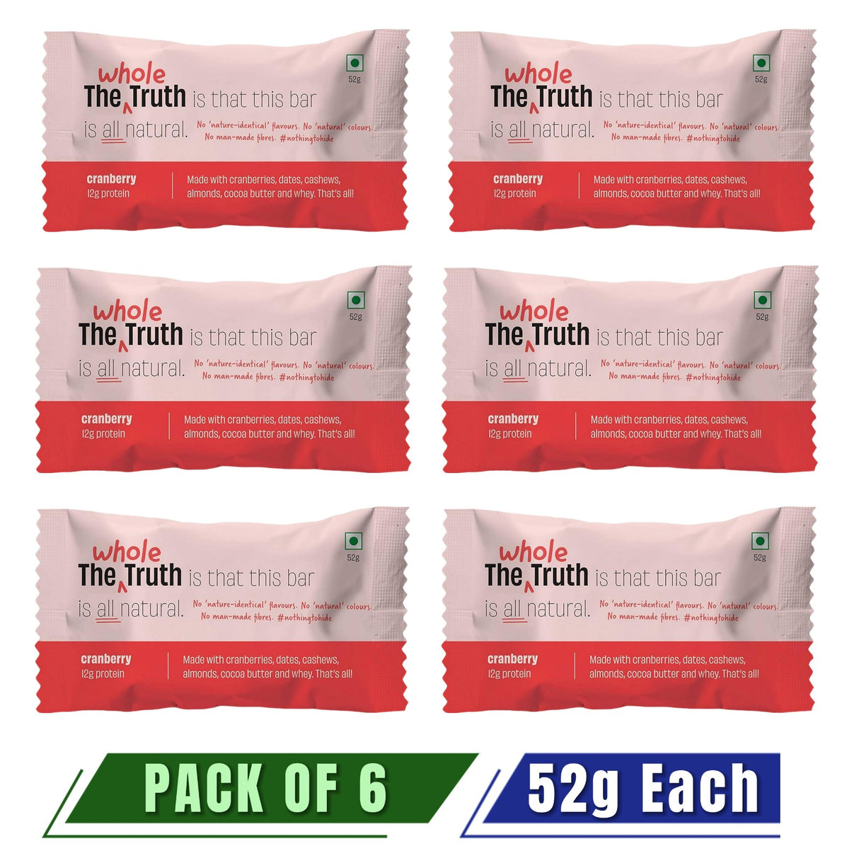 WHOLE TRUTH Cranberry Protein Bar - Pack of 6