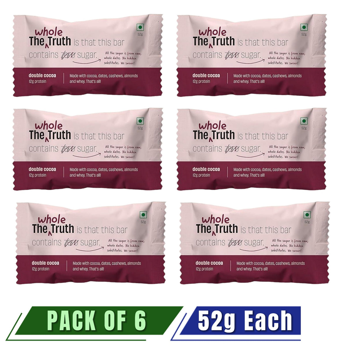 WHOLE TRUTH Double Cocoa Protein Bar - Pack of 6