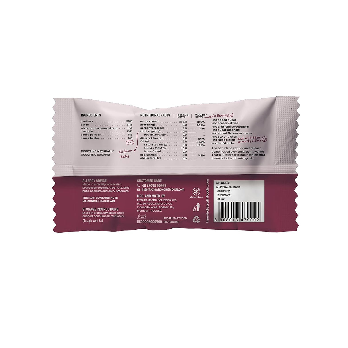 WHOLE TRUTH Double Cocoa Protein Bar - Pack of 6 - Nourify