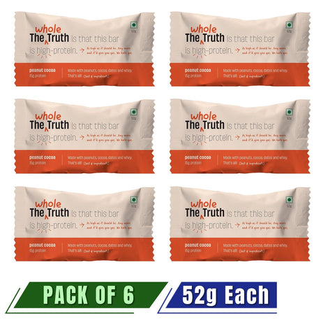 WHOLE TRUTH Peanut Cocoa Protein Bar - Pack of 6 - Nourify